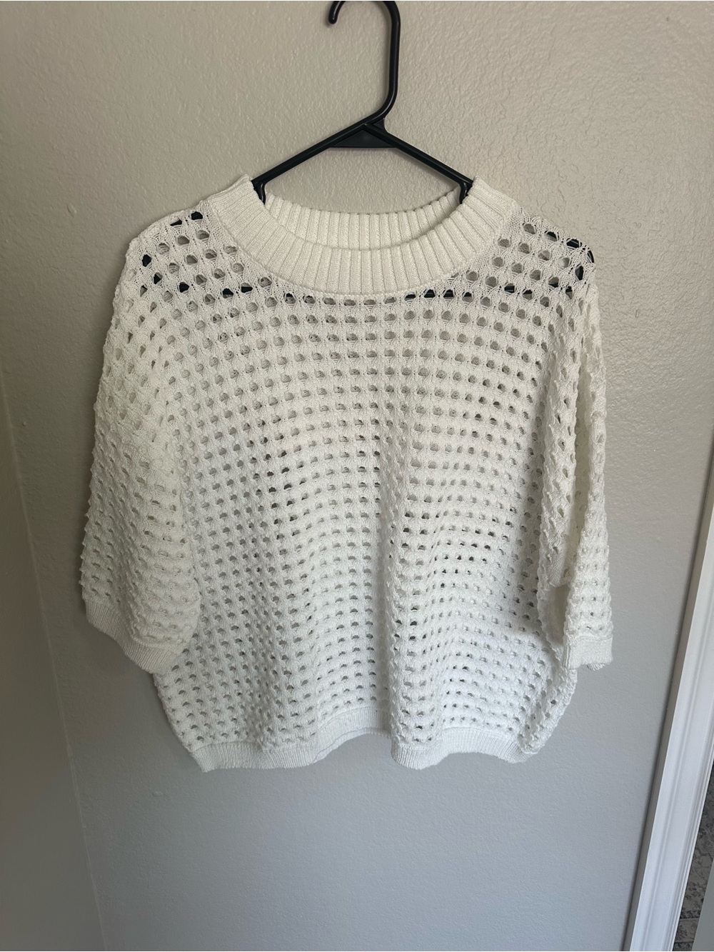 Women's Open-Knit Short Sleeve Sweater - White